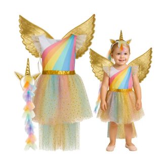   Gyerek 3 részes unikornis jelmez szett, 110–116 cm, ruha+szárny+fejpánt