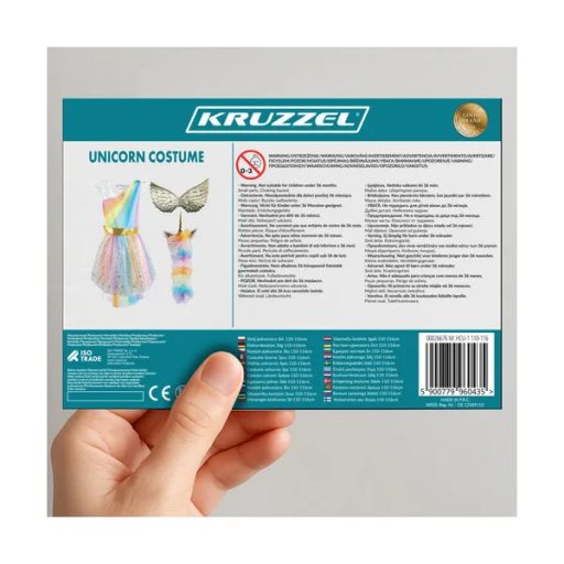 Gyerek 3 részes unikornis jelmez szett, 110–116 cm, ruha+szárny+fejpánt