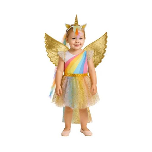 Gyerek 3 részes unikornis jelmez szett, 110–116 cm, ruha+szárny+fejpánt
