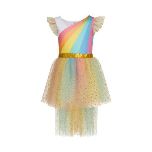 Gyerek 3 részes unikornis jelmez szett, 110–116 cm, ruha+szárny+fejpánt