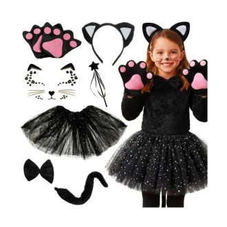   Gyerek fekete 7 részes cicajelmez szett, univerzális, 3–10 év