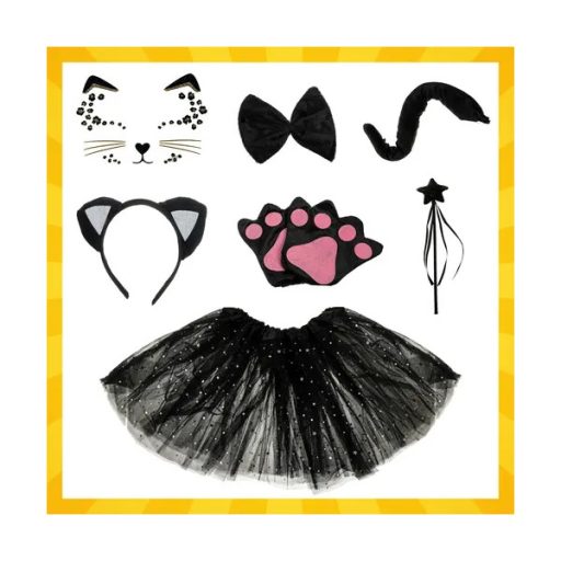 Gyerek fekete 7 részes cicajelmez szett, univerzális, 3–10 év