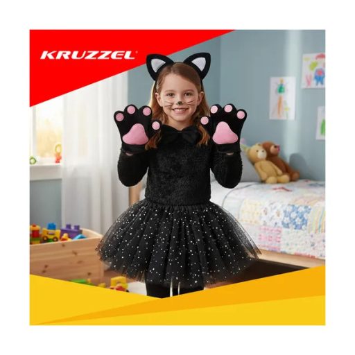 Gyerek fekete 7 részes cicajelmez szett, univerzális, 3–10 év