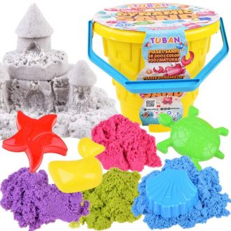   Kinetikus homok készlet vödörrel, 1,5 kg, 5 színű, formákkal