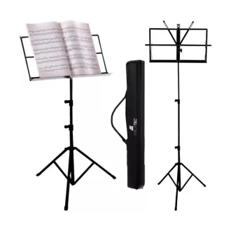   Fekete, állítható magasságú, összecsukható kottatartó állvány hordtáskával