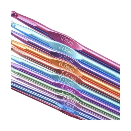 Ergonomikus horgolótű készlet 12 db, 2-8 mm alumínium, tokkal