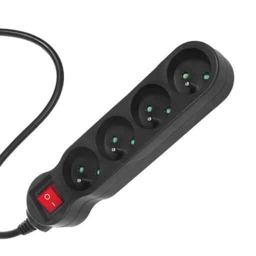 Maclean fekete elosztó kapcsolóval, 4 aljzat, 2300 W, 1,4 m