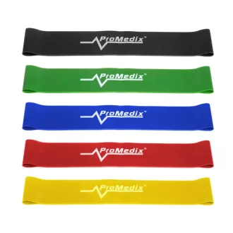   Promedix latex fitnesz gumiszalag készlet, 5 db, 50×5 cm, több erősség