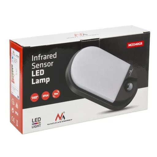 Maclean MCE340 szürke LED lámpa mozgásérzékelővel 15W 4000K 1100lm IP54