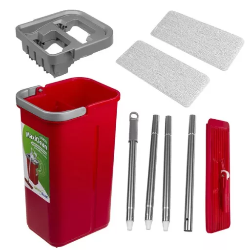 Lapos mop vödörrel és csavaróval, 2 mikroszálas betét, 2×5,7 l