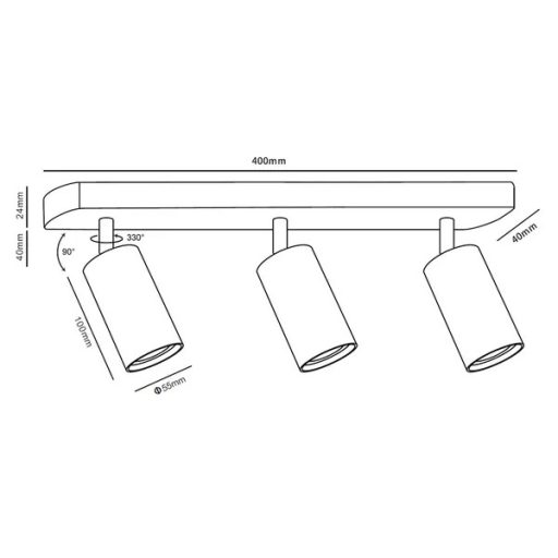 Állítható, matt fekete 3x GU10 alumínium mennyezeti-fali spotlámpa Ø55×100 mm