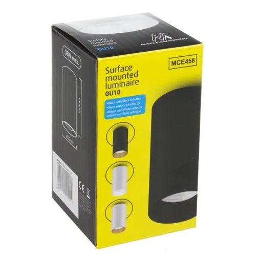 Felületre szerelhető alumínium GU10 spot lámpatest, Ø55x100 mm, fehér/arany