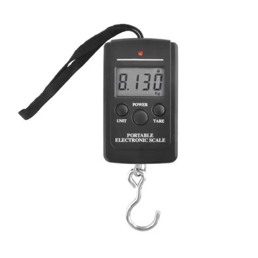 LED kijelzős digitális csomagmérleg, 40 kg, akasztós, AAA elemmel