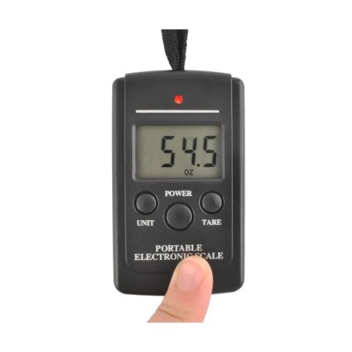 LED kijelzős digitális csomagmérleg, 40 kg, akasztós, AAA elemmel