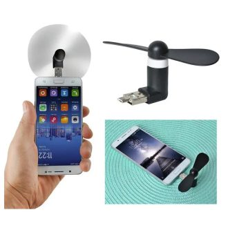 2 az 1-ben USB-microUSB mini ventilátor fekete, 9 cm