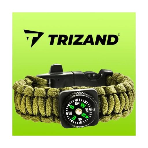 5 az 1-ben paracord túlélő karkötő — zöld, kés, tűzkő, síp, iránytű