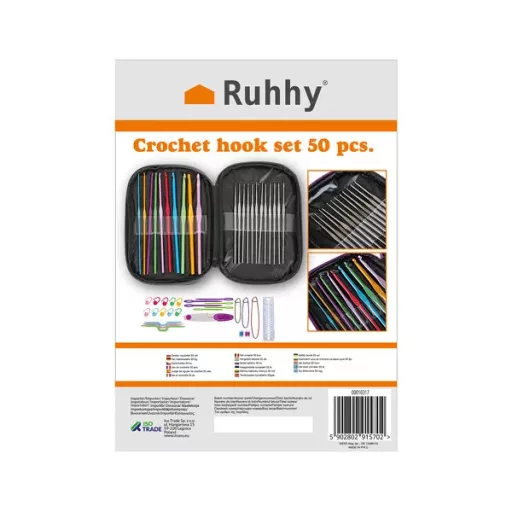 50 darabos horgolótű készlet tokban, 0.6-6.5 mm alumínium