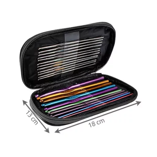 50 darabos horgolótű készlet tokban, 0.6-6.5 mm alumínium