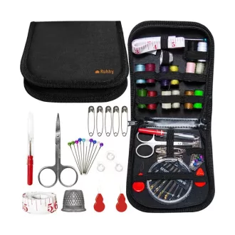   70 részes hordozható varrókészlet fekete tokban, 12,5×12 cm