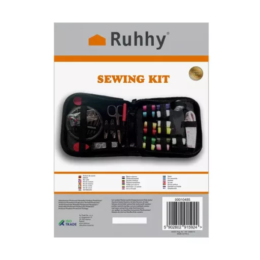 70 részes hordozható varrókészlet fekete tokban, 12,5×12 cm