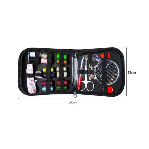70 részes hordozható varrókészlet fekete tokban, 12,5×12 cm