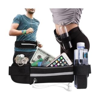   Fekete futóövtáska, neoprene, 3 zsebes, fényvisszaverő csíkkal, 70–130 cm