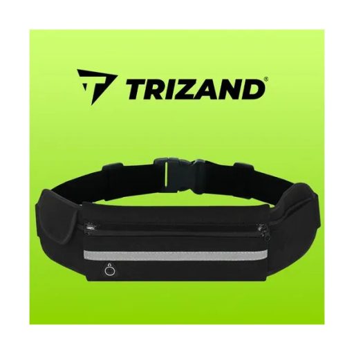 Fekete futóövtáska, neoprene, 3 zsebes, fényvisszaverő csíkkal, 70–130 cm