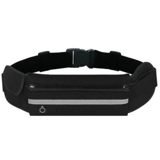 Fekete futóövtáska, neoprene, 3 zsebes, fényvisszaverő csíkkal, 70–130 cm