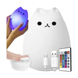   LED cicás éjszakai lámpa, szilikon, 16 szín & 4 fényerő, USB tölthető