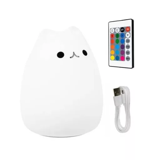 LED cicás éjszakai lámpa, szilikon, 16 szín & 4 fényerő, USB tölthető
