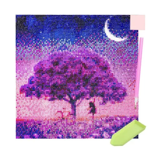 5D gyémántszemes kirakó készlet - fa motívum, 30×30 cm