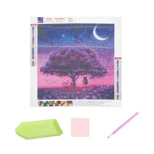 5D gyémántszemes kirakó készlet - fa motívum, 30×30 cm