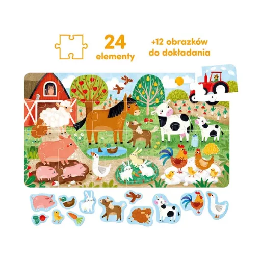 Falusi állatok kirakó, 24 db, 68×38 cm, színes kartondobozban