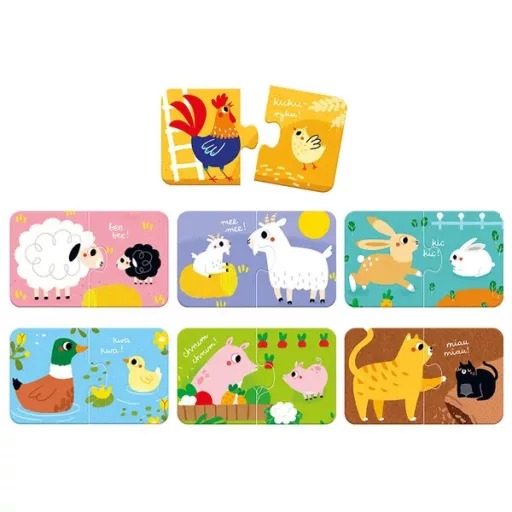 Farm állatok párosító puzzle, 7 db két elemes kirakó, 18+ hó