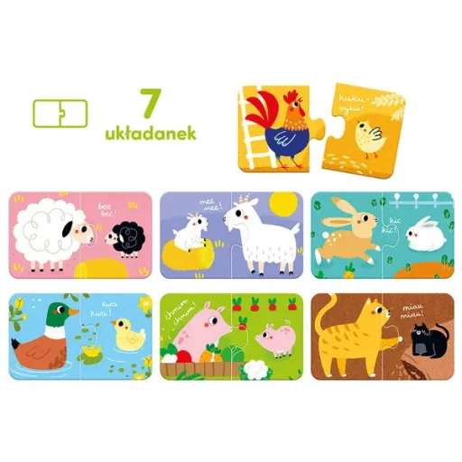 Farm állatok párosító puzzle, 7 db két elemes kirakó, 18+ hó