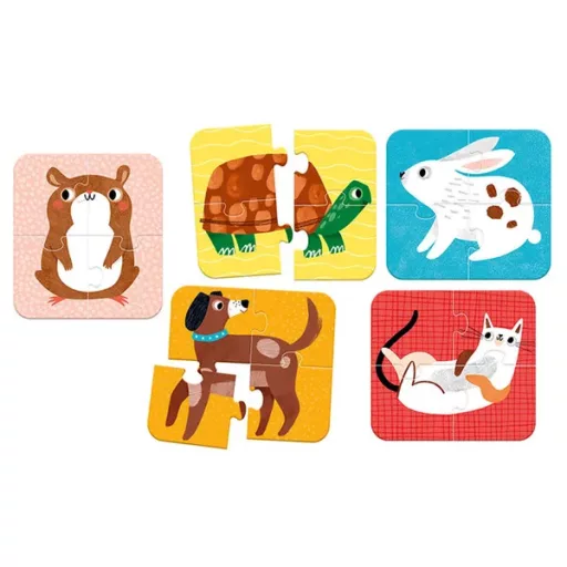 Állatos puzzle készlet gyerekeknek – 5 db, 4 darabos kirakók, 2+ év
