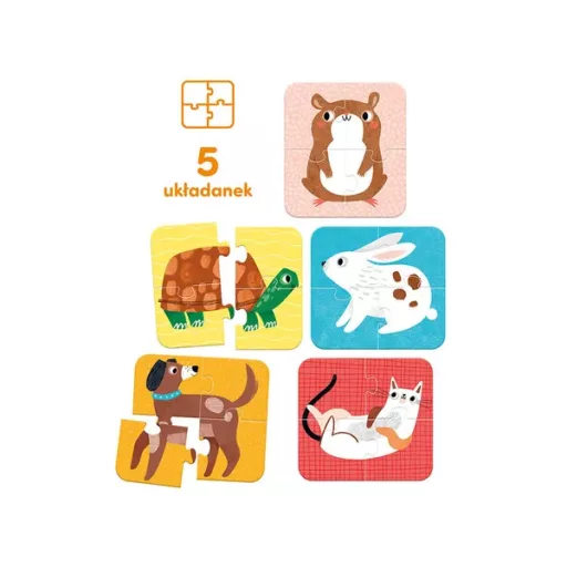 Állatos puzzle készlet gyerekeknek – 5 db, 4 darabos kirakók, 2+ év