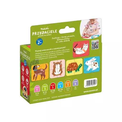 Állatos puzzle készlet gyerekeknek – 5 db, 4 darabos kirakók, 2+ év