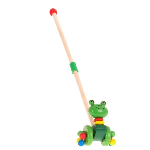 Fa tologatható béka totyogóknak, leszerelhető rúddal, csörgős kerekek