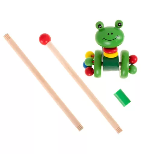Fa tologatható béka totyogóknak, leszerelhető rúddal, csörgős kerekek