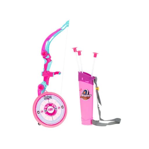 Gyerek rózsaszín íj készlet céltáblával, 53 cm-es íj, 3 tapadókorongos nyíl