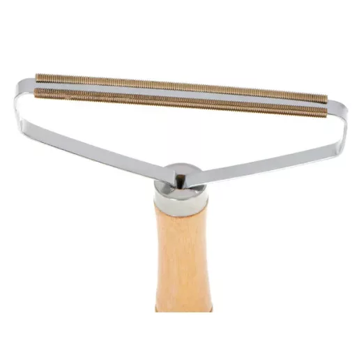 Kézi szösztelenítő fésű fa nyéllel, textilborotva ruhákhoz és kárpithoz