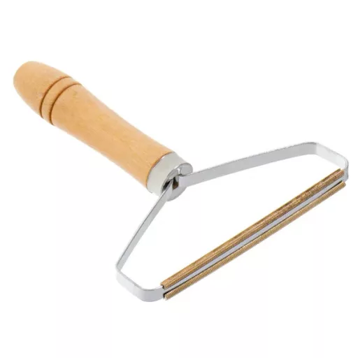 Kézi szösztelenítő fésű fa nyéllel, textilborotva ruhákhoz és kárpithoz