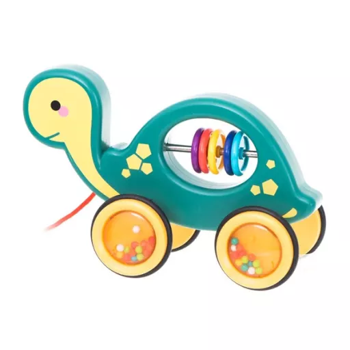 Húzható fa teknős csörgő: Montessori sétálós érzékelő játék 18 hó+