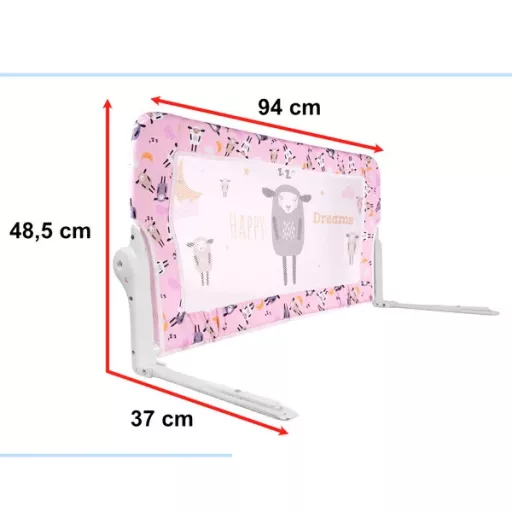 Gyerekágy leesésgátló védőkorlát, 90 cm, lehajtható, bárány mintás