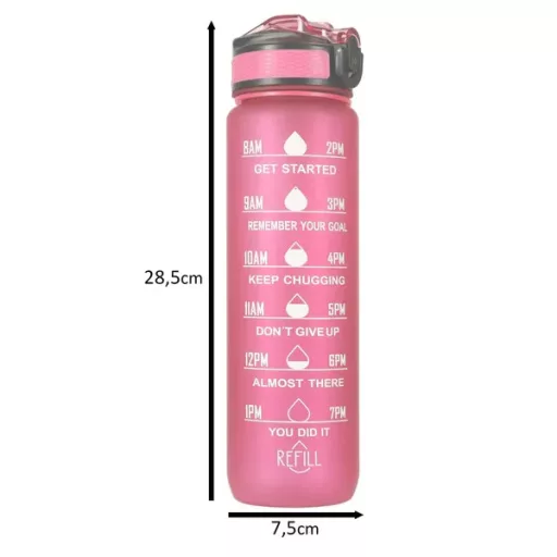 Rózsaszín Tritan kulacs szívószállal és motívációs skálával, 1 l, BPA-mentes