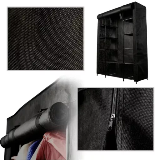 Összecsukható textil gardróbszekrény XXL 180×133×44 cm fekete