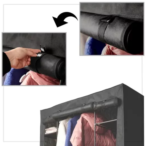 Összecsukható textil gardróbszekrény XXL 180×133×44 cm fekete