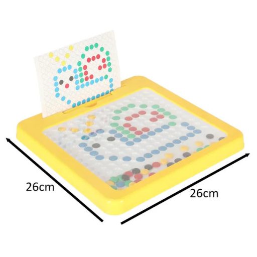 Montessori mágneses mozaiktábla színes pöttyökkel, sárga, 26×26 cm