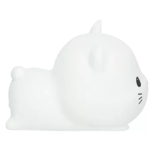Szilikon gyereklámpa fekvő cica alakban, USB-s, dimmelhető, időzítős